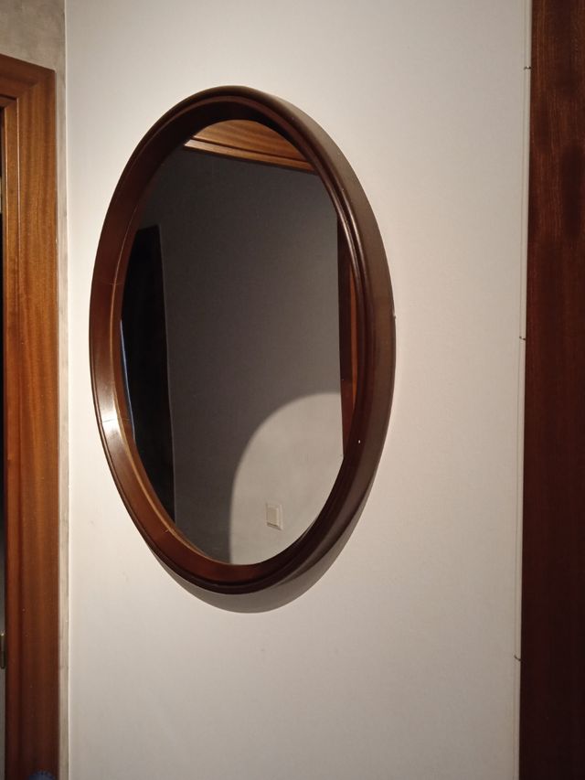 Espejo redondo madera marrón