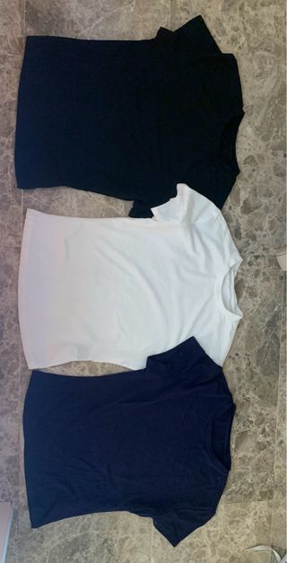 3 tops XS - Blanco, negro, azul