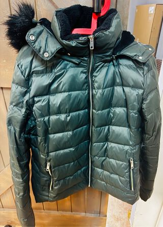 Cazadora plumas Zara verde oliva XXL