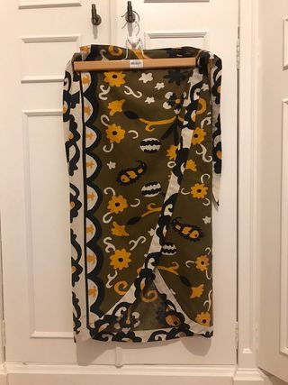 Falda midi étnica pareo verde khaki Zara