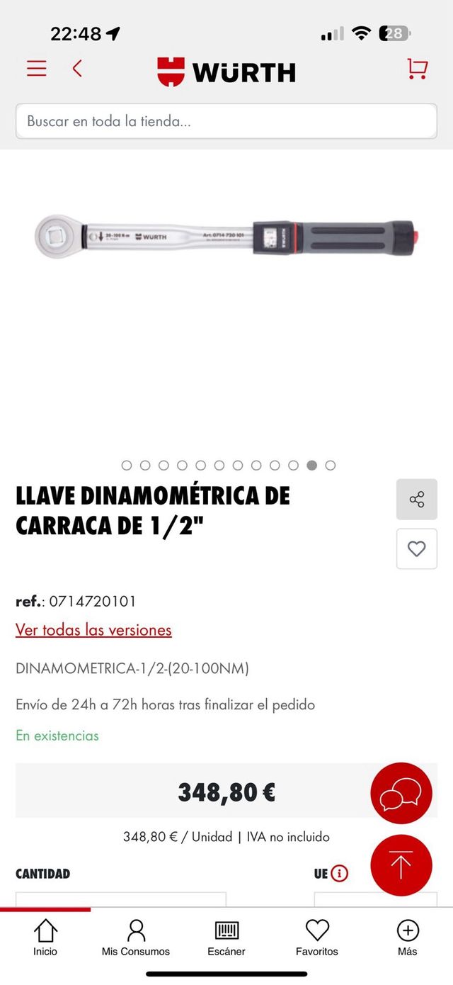 Llave dinamométrica Wurth 20-100 Nm DE 1/2 NUEVA