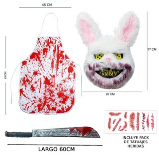 Disfraz Conejo Sangriento Terror Unisex Kit 4 pcs