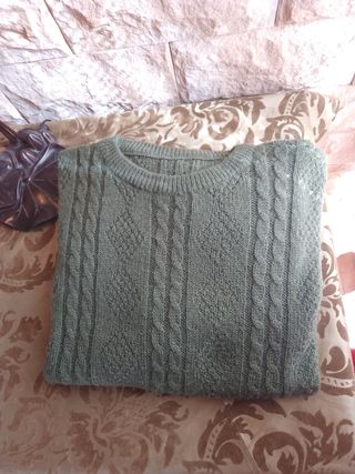 Suéter de lana verde oliva talla  4 XL-5XL 