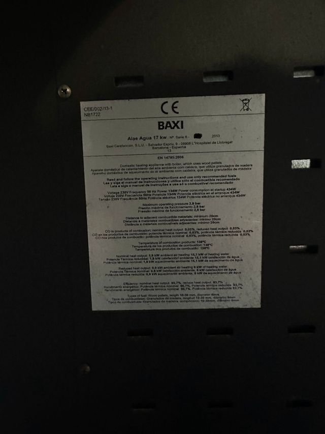 Caldera pellets Baxi Roca - Negra Averiada