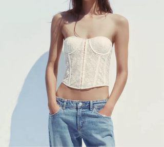 Top Zara encaje blanco talla M