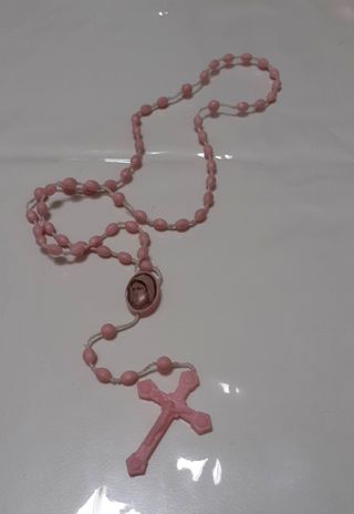 Set rosario rosa + 2 oggetti sacri vintage 