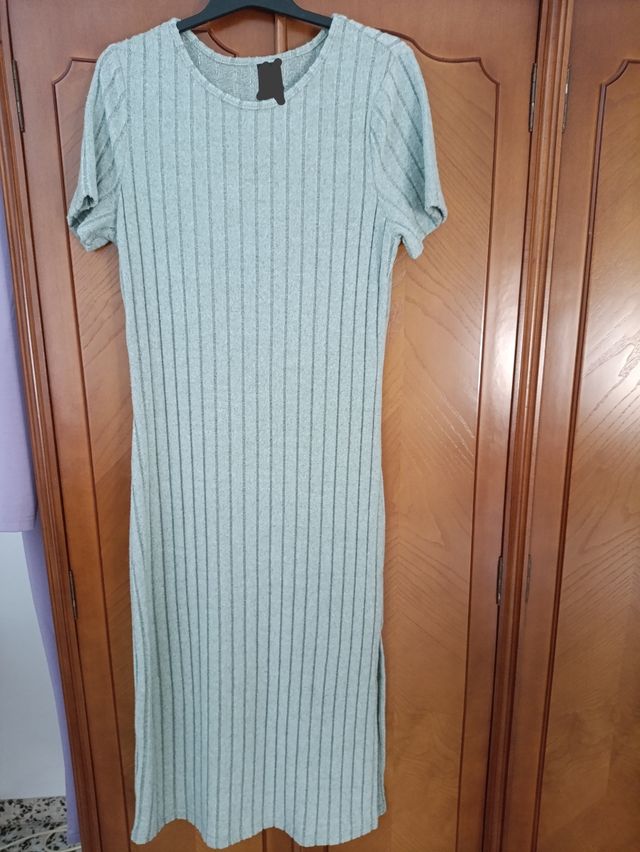Vestido canalé verde - Talla M, manga corta