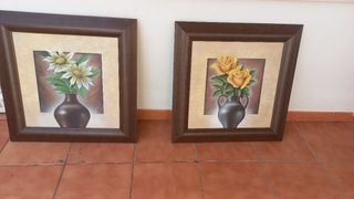 Cuadro grande flores - marrón