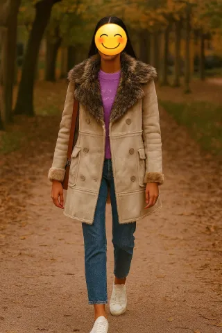 Abrigo beige con cuello marrónNUEVO