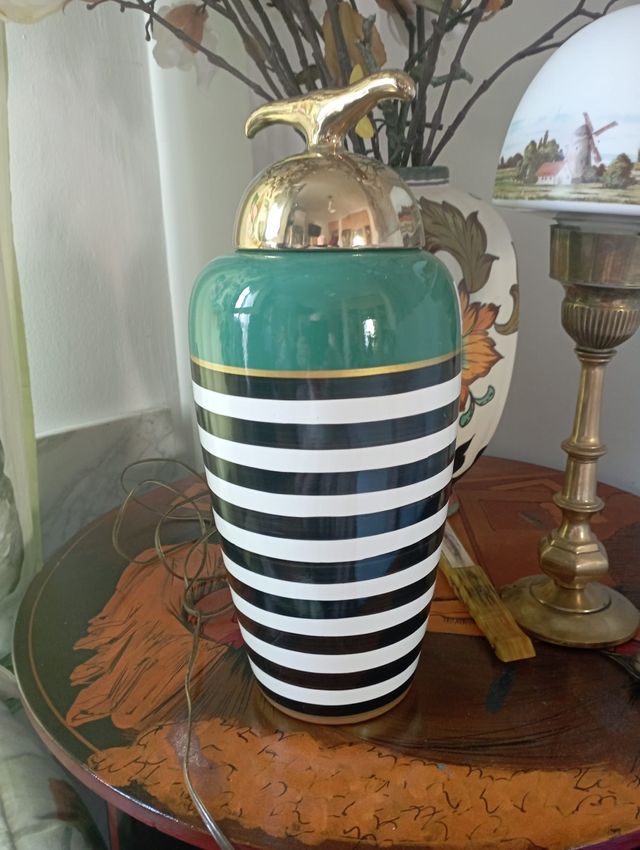 Jarrón Tibor - Verde, blanco y negro