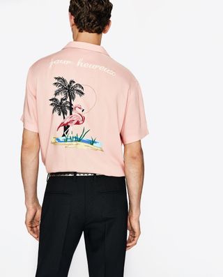 Camisa M Zara Man rosa flamingo. 