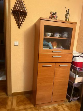 conjunto Mueble vitrina salón madera