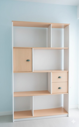 Mueble organizador blanco y beige