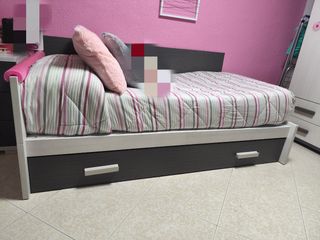 Cama nido juvenil gris y blanco 90x190+ escritorio