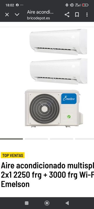 Aire acondicionado Emelson 2x1 2250+3000 Frigorias