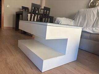 Mesa centro diseño blanco - madera, cristal