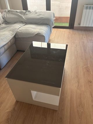 Mesa centro diseño blanco - madera, cristal