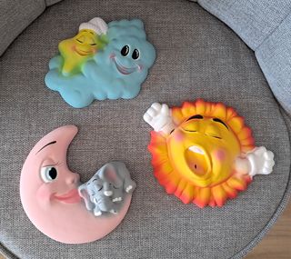 3 Figura infantil cerámica pared: Sol, Luna, Nube