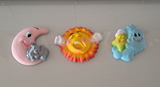 3 Figura infantil cerámica pared: Sol, Luna, Nube