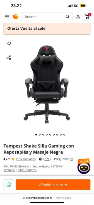 Tempest Shake Silla Gaming Negra