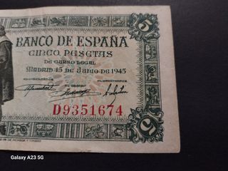 Billete 5 Pesetas España 1945