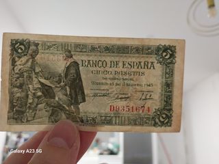 Billete 5 Pesetas España 1945