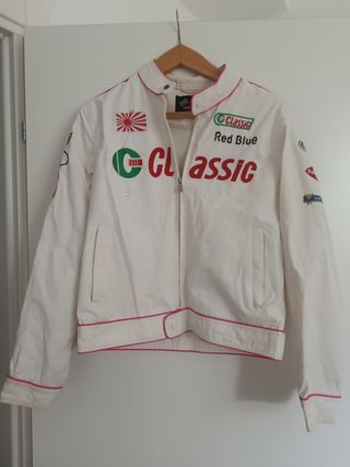 Giacca moto vintage bianca rosa
