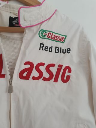 Giacca moto vintage bianca rosa