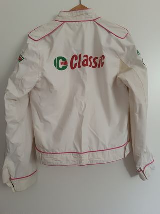 Giacca moto vintage bianca rosa