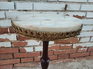 Mesa sobremesa antigua madera maciza marmol bronce