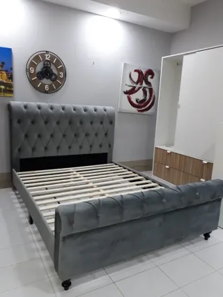 CAMA TERCIOPELO GRIS JOSEPH 