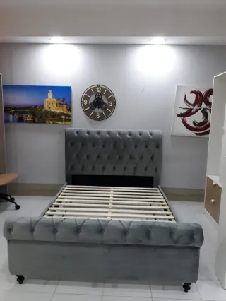 CAMA TERCIOPELO GRIS JOSEPH 