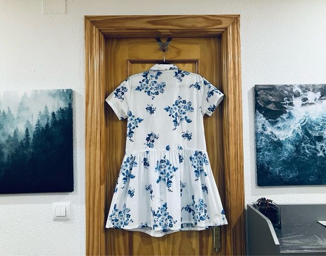 Vestido Camisero Manga Corta Benetton Flores S/M