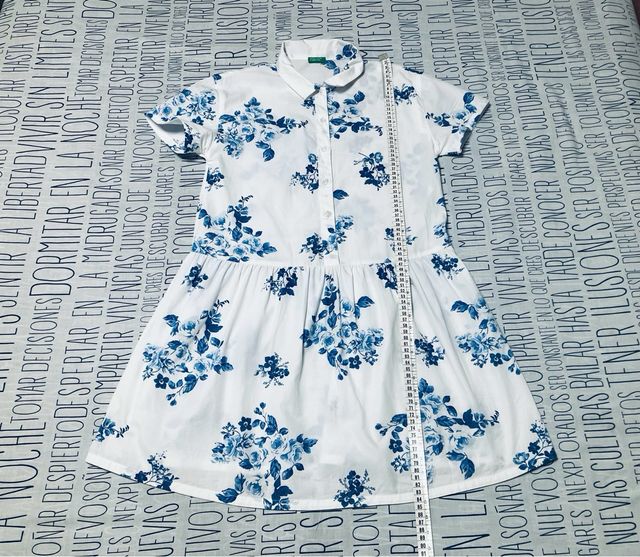 Vestido Camisero Manga Corta Benetton Flores S/M