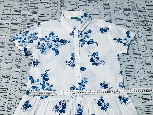 Vestido Camisero Manga Corta Benetton Flores S/M