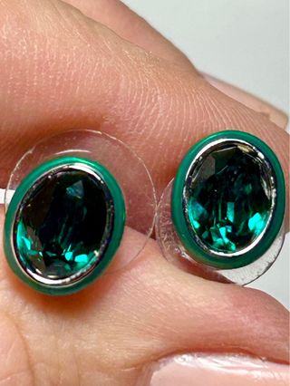 Pendientes Swarovski verdes plata de botón 