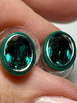Pendientes Swarovski verdes plata de botón 