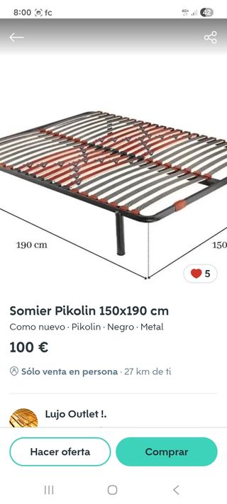Somier Pikolin 150x190 cm incluye las 4 patas 