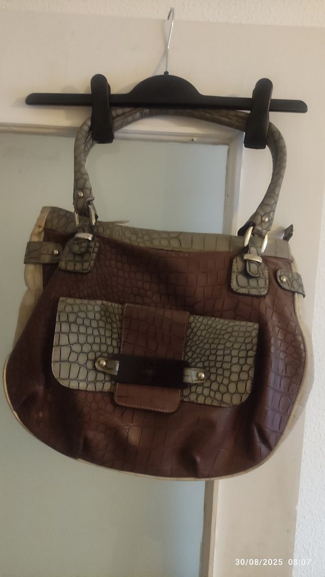 Bolso marrón-gris | Piel efecto cocodrilo