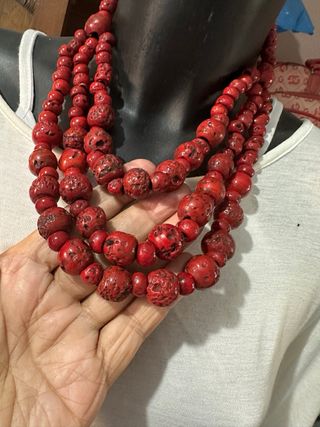 Collar coral rojo 3 vueltas