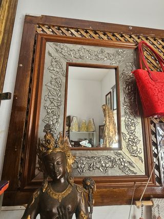 Espejo antiguo madera y estaño