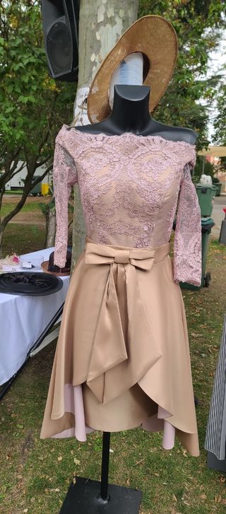 Vestido Fiesta Beige y Rosa.