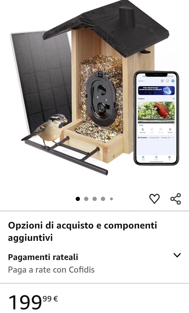 Mangiatoia per uccelli con telecamera