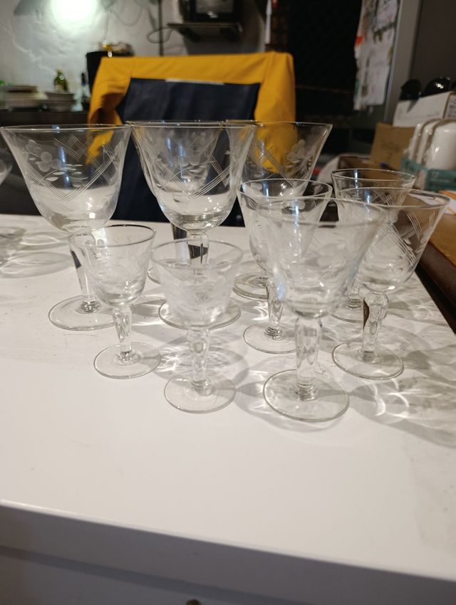 Set calici vetro inciso di una volta