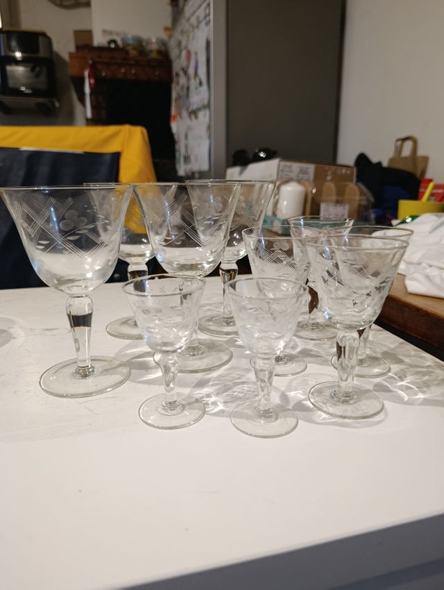 Set calici vetro inciso di una volta