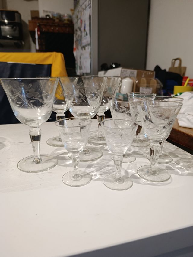 Set calici vetro inciso di una volta