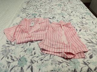 Pijama corto raso | Rosa y blanco