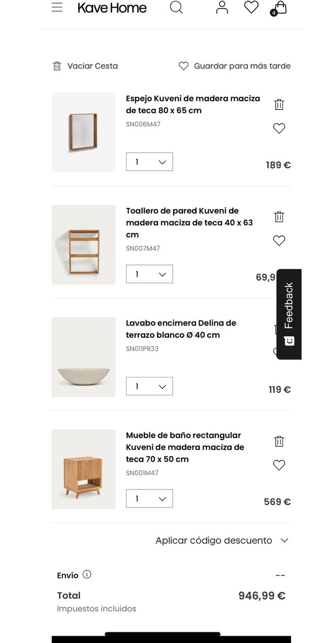 Bagno completo Kave Home - Legno teak