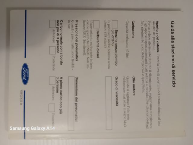 Ford fiesta Libretto manutenzione 2002