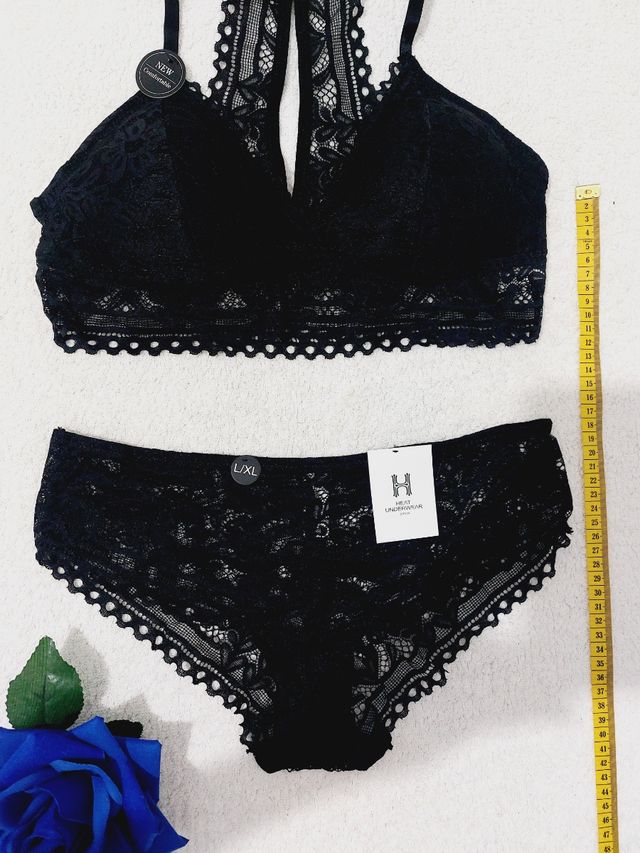 Conjunto lencería encaje negro L/XL